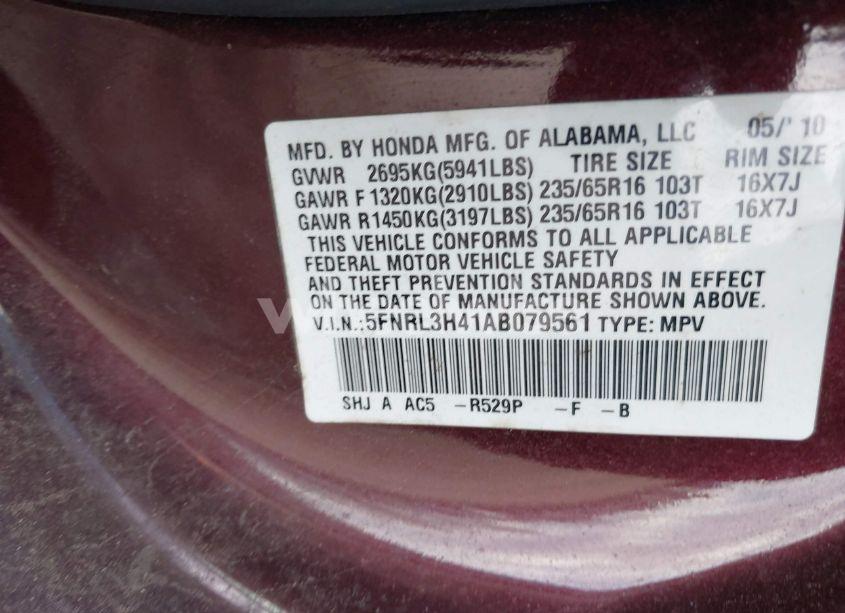 Photo 9 of 2010 Honda Odyssey EX (VIN 5FNRL3H41AB079561)