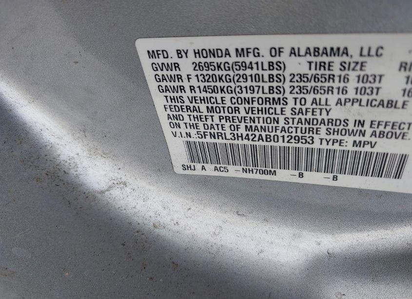 Photo 9 of 2010 Honda Odyssey EX (VIN 5FNRL3H42AB012953)