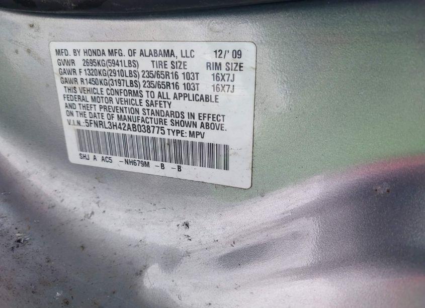 Photo 9 of 2010 Honda Odyssey EX (VIN 5FNRL3H42AB038775)
