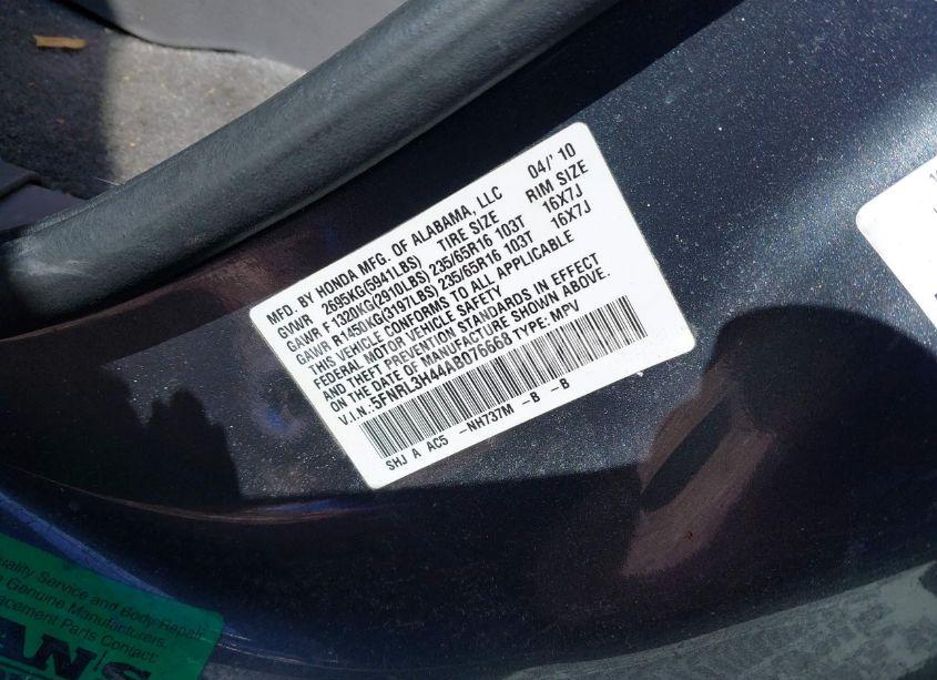 Photo 9 of 2010 Honda Odyssey EX (VIN 5FNRL3H44AB076668)