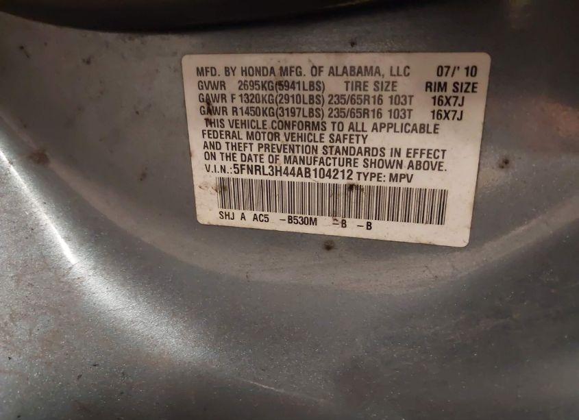 Photo 9 of 2010 Honda Odyssey EX (VIN 5FNRL3H44AB104212)