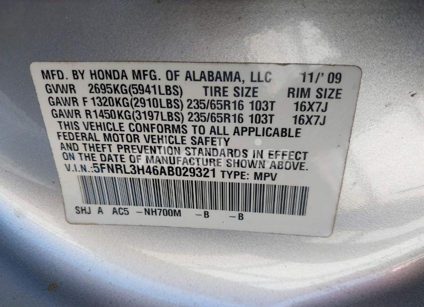 Photo 9 of 2010 Honda Odyssey EX (VIN 5FNRL3H46AB029321)