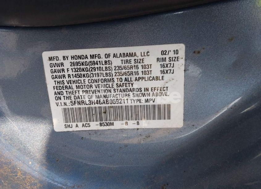 Photo 9 of 2010 Honda Odyssey EX (VIN 5FNRL3H46AB059211)