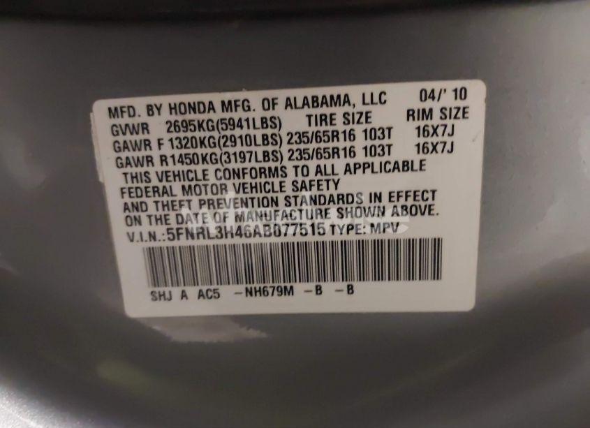 Photo 9 of 2010 Honda Odyssey EX (VIN 5FNRL3H46AB077515)