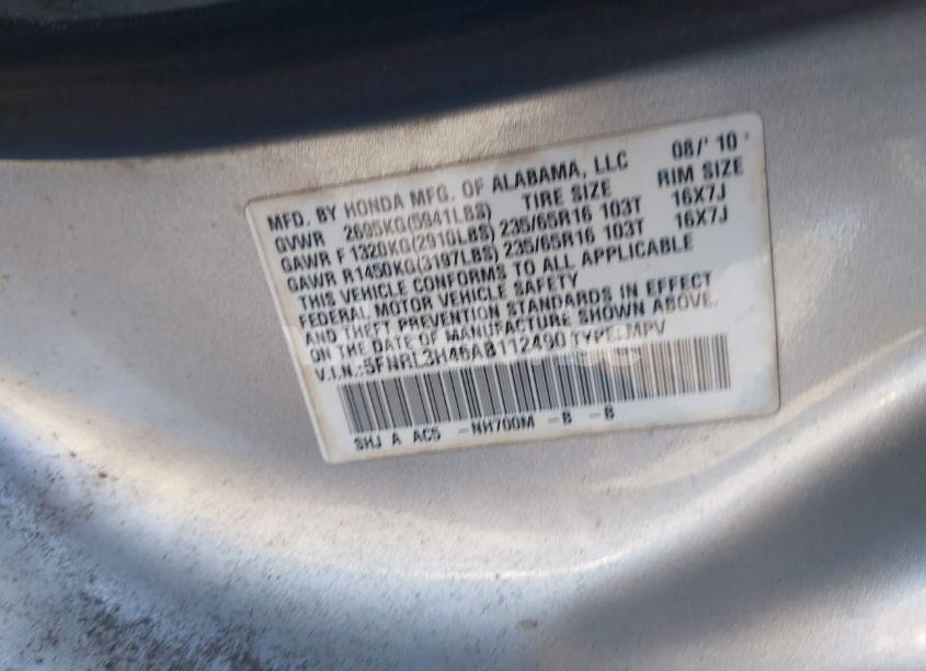 Photo 9 of 2010 Honda Odyssey EX (VIN 5FNRL3H46AB112490)