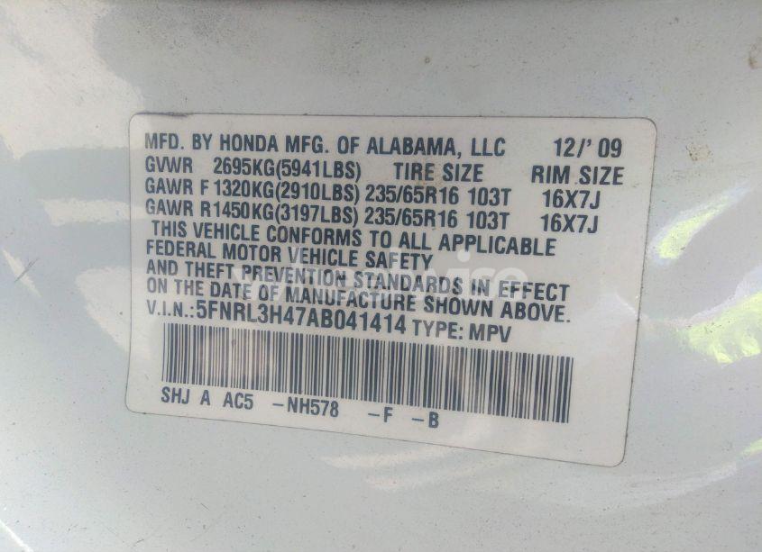 Photo 9 of 2010 Honda Odyssey EX (VIN 5FNRL3H47AB041414)