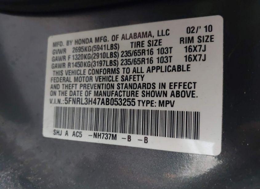 Photo 9 of 2010 Honda Odyssey EX (VIN 5FNRL3H47AB053255)