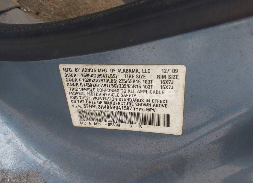 Photo 9 of 2010 Honda Odyssey EX (VIN 5FNRL3H48AB041597)