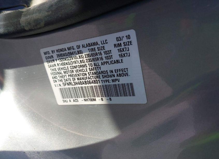 Photo 9 of 2010 Honda Odyssey EX (VIN 5FNRL3H48AB064801)