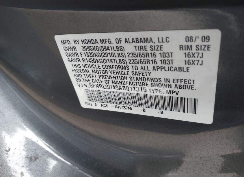 Photo 9 of 2010 Honda Odyssey EX (VIN 5FNRL3H49AB011315)