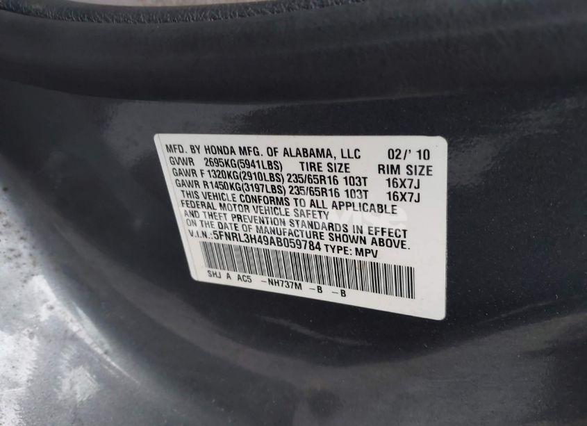 Photo 9 of 2010 Honda Odyssey EX (VIN 5FNRL3H49AB059784)