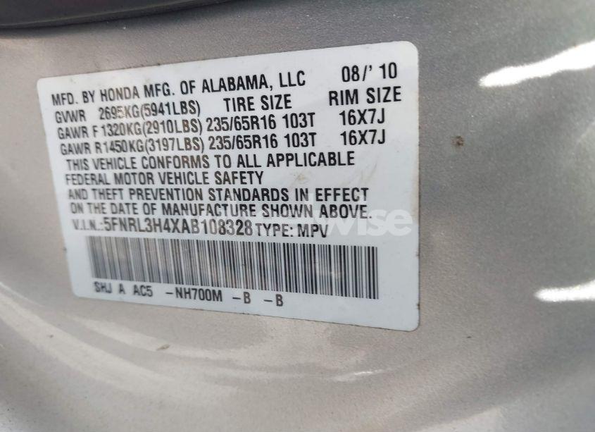 Photo 9 of 2010 Honda Odyssey EX (VIN 5FNRL3H4XAB108328)