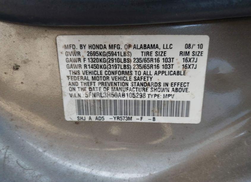 Photo 9 of 2010 Honda Odyssey EX (VIN 5FNRL3H50AB105298)