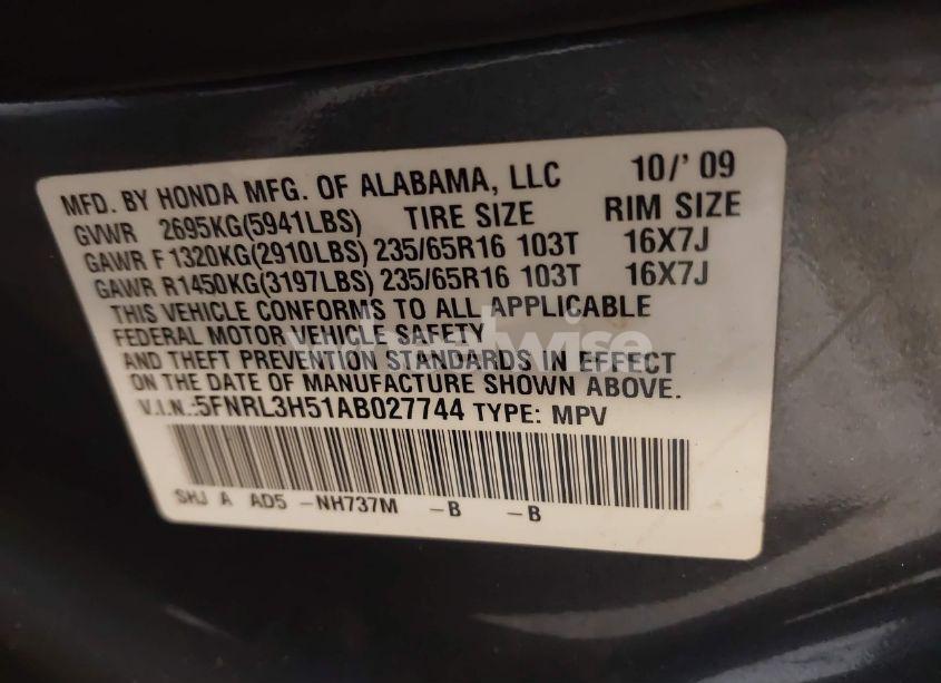 Photo 9 of 2010 Honda Odyssey EX (VIN 5FNRL3H51AB027744)