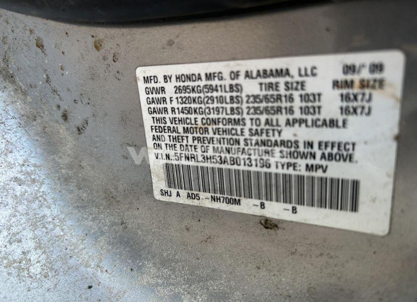 Photo 9 of 2010 Honda Odyssey (VIN 5FNRL3H53AB013196)