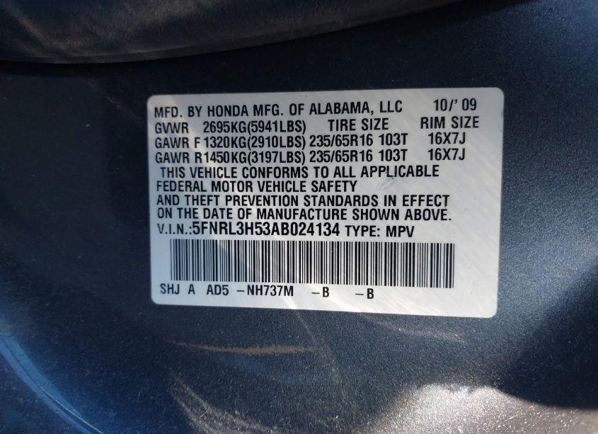 Photo 9 of 2010 Honda Odyssey EX (VIN 5FNRL3H53AB024134)