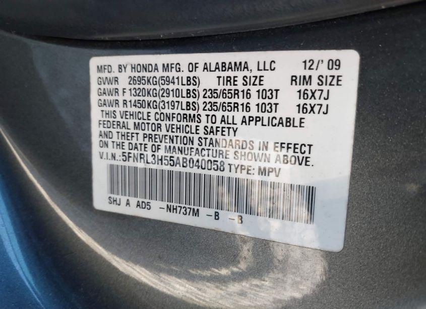 Photo 9 of 2010 Honda Odyssey EX (VIN 5FNRL3H55AB040058)