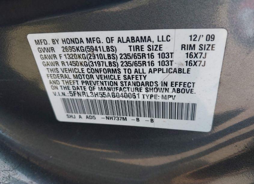 Photo 9 of 2010 Honda Odyssey EX (VIN 5FNRL3H55AB040061)