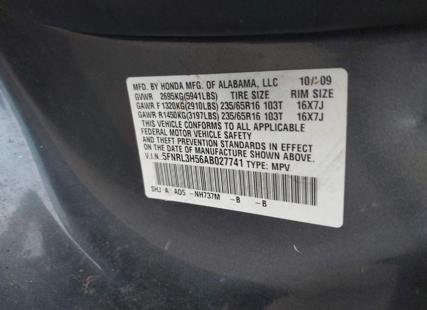 Photo 9 of 2010 Honda Odyssey EX (VIN 5FNRL3H56AB027741)