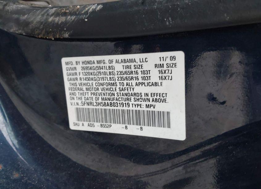 Photo 9 of 2010 Honda Odyssey EX (VIN 5FNRL3H58AB031919)