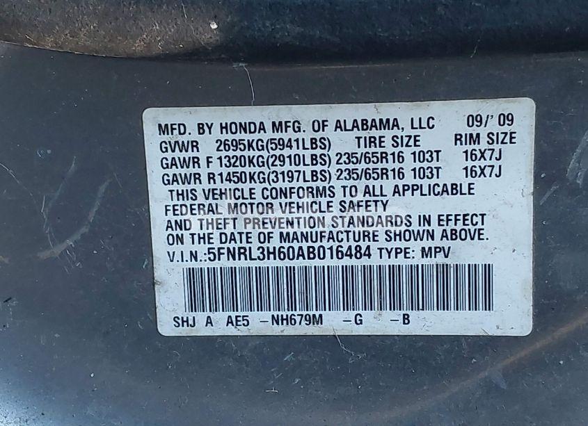 Photo 9 of 2010 Honda Odyssey EX-L (VIN 5FNRL3H60AB016484)