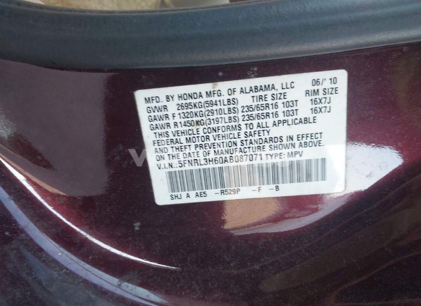 Photo 9 of 2010 Honda Odyssey EX-L (VIN 5FNRL3H60AB087071)