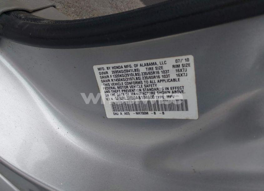 Photo 9 of 2010 Honda Odyssey EX-L (VIN 5FNRL3H60AB104600)
