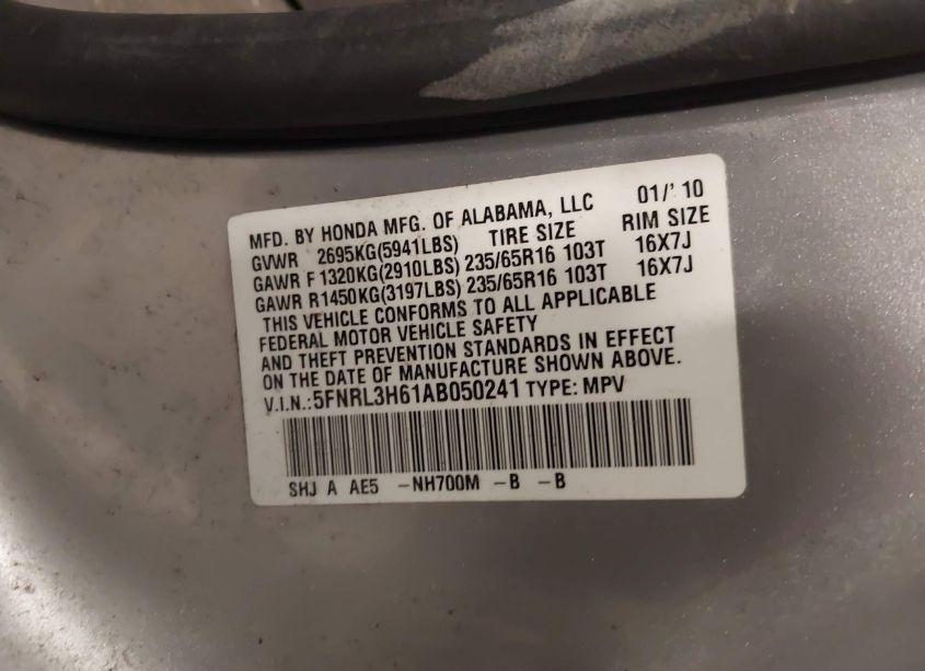 Photo 9 of 2010 Honda Odyssey EX-L (VIN 5FNRL3H61AB050241)