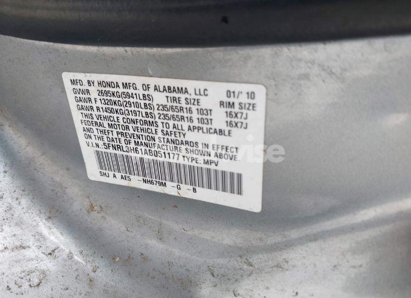 Photo 9 of 2010 Honda Odyssey EX-L (VIN 5FNRL3H61AB051177)