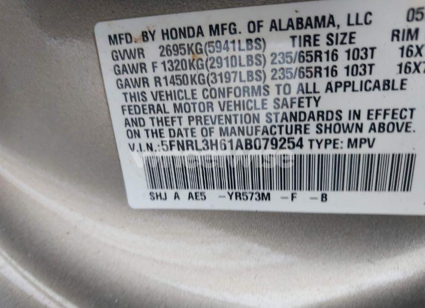 Photo 9 of 2010 Honda Odyssey EX-L (VIN 5FNRL3H61AB079254)