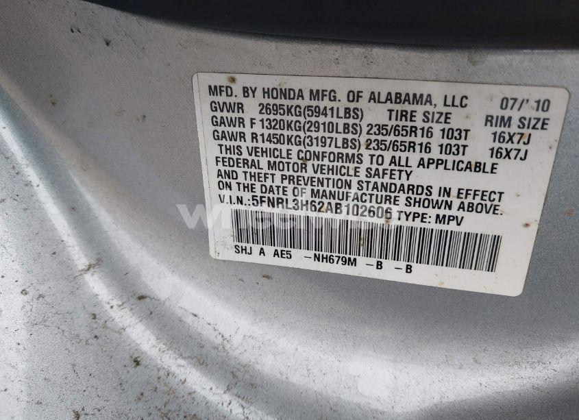 Photo 9 of 2010 Honda Odyssey EX-L (VIN 5FNRL3H62AB102606)