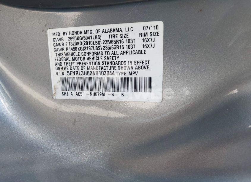 Photo 9 of 2010 Honda Odyssey EX-L (VIN 5FNRL3H62AB103044)
