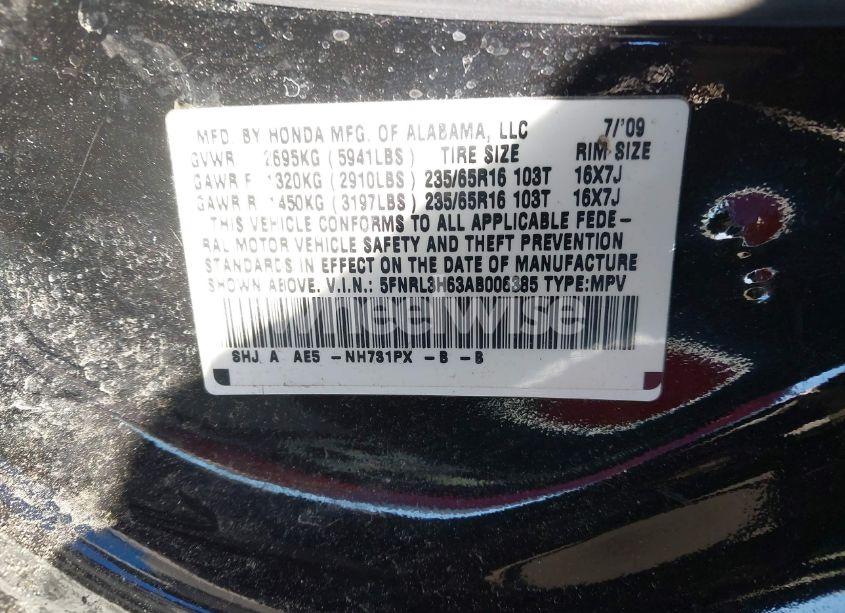 Photo 9 of 2010 Honda Odyssey EX-L (VIN 5FNRL3H63AB006385)