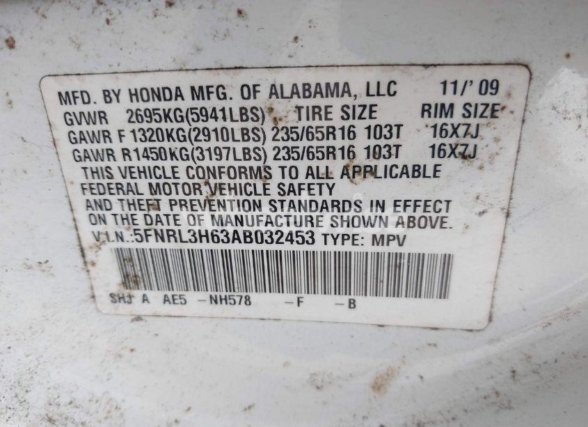 Photo 9 of 2010 Honda Odyssey EX-L (VIN 5FNRL3H63AB032453)