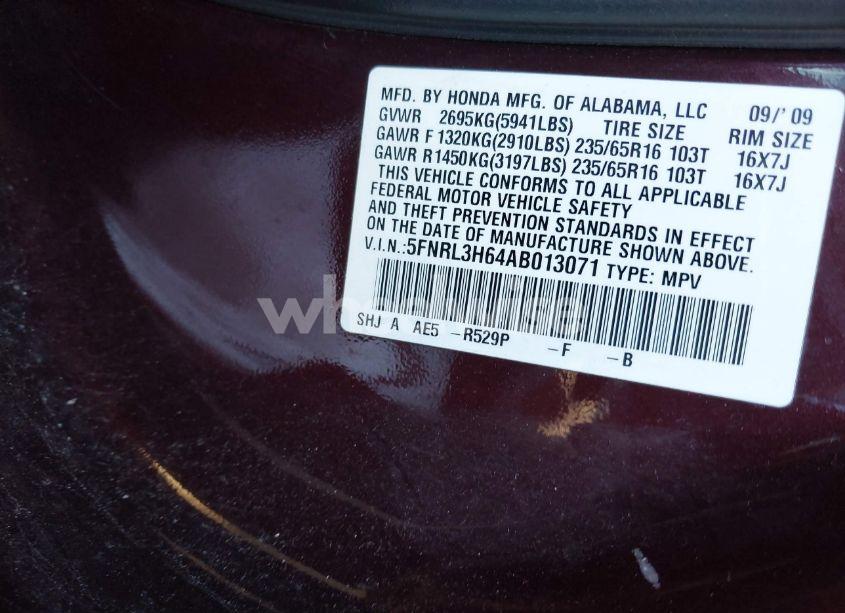 Photo 9 of 2010 Honda Odyssey EX-L (VIN 5FNRL3H64AB013071)