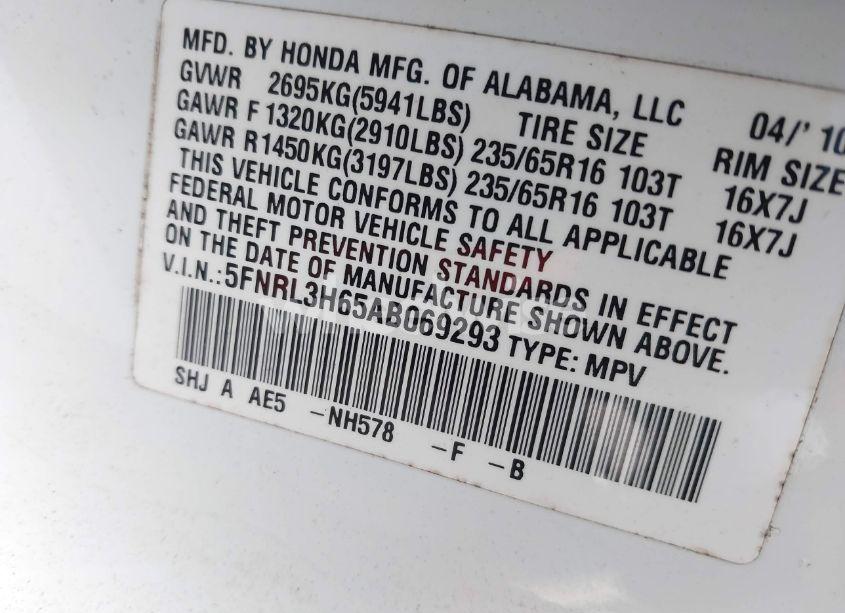 Photo 9 of 2010 Honda Odyssey EX-L (VIN 5FNRL3H65AB069293)