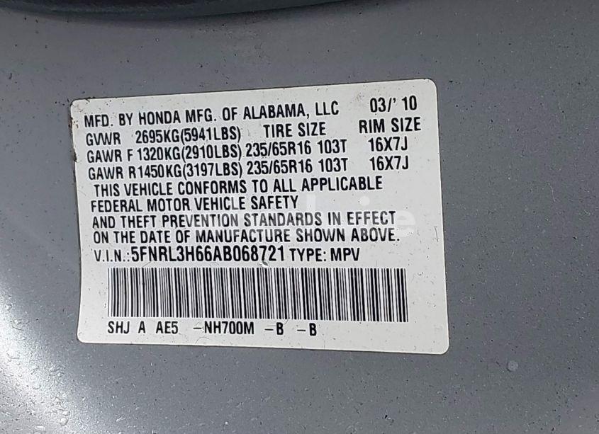 Photo 9 of 2010 Honda Odyssey EX-L (VIN 5FNRL3H66AB068721)