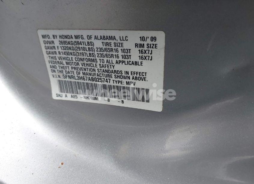 Photo 9 of 2010 Honda Odyssey EX-L (VIN 5FNRL3H67AB025747)