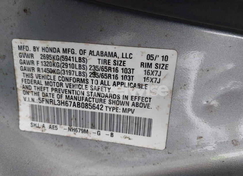 Photo 9 of 2010 Honda Odyssey EX-L (VIN 5FNRL3H67AB085642)