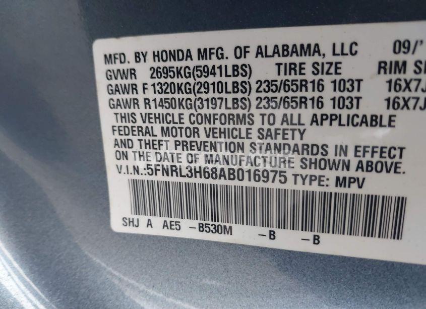 Photo 9 of 2010 Honda Odyssey EX-L (VIN 5FNRL3H68AB016975)
