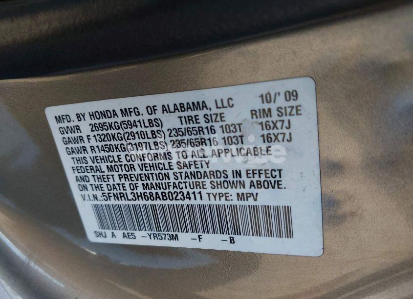 Photo 9 of 2010 Honda Odyssey EX-L (VIN 5FNRL3H68AB023411)