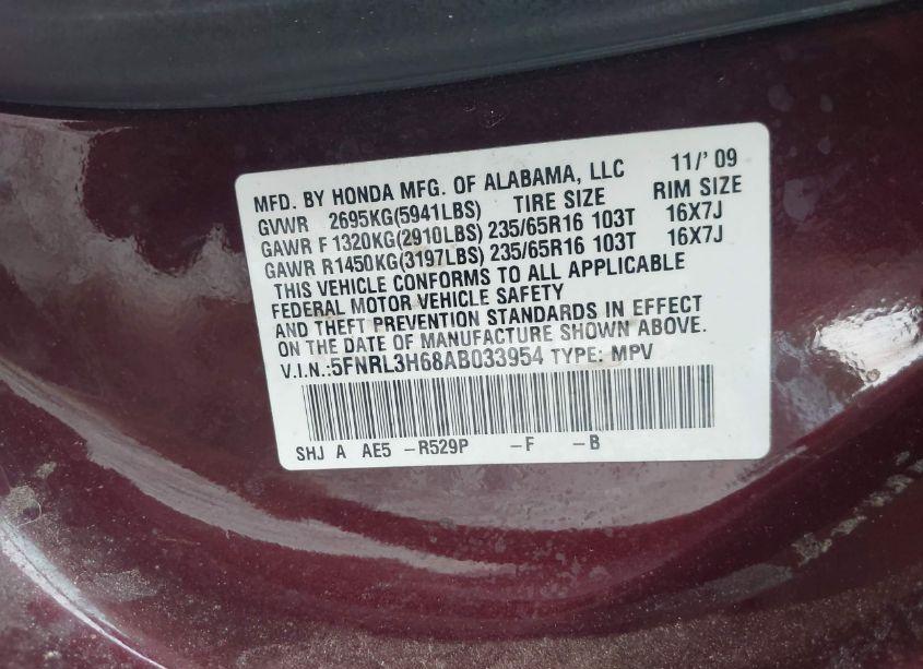 Photo 9 of 2010 Honda Odyssey EX-L (VIN 5FNRL3H68AB033954)