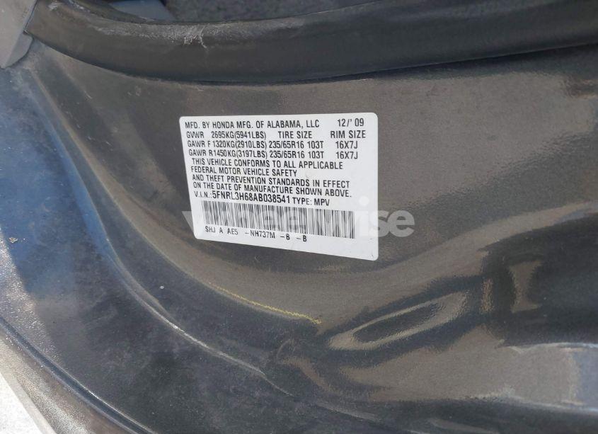 Photo 9 of 2010 Honda Odyssey EX-L (VIN 5FNRL3H68AB038541)