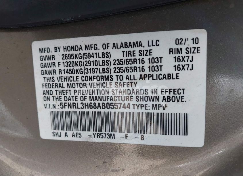 Photo 9 of 2010 Honda Odyssey EX-L (VIN 5FNRL3H68AB055744)
