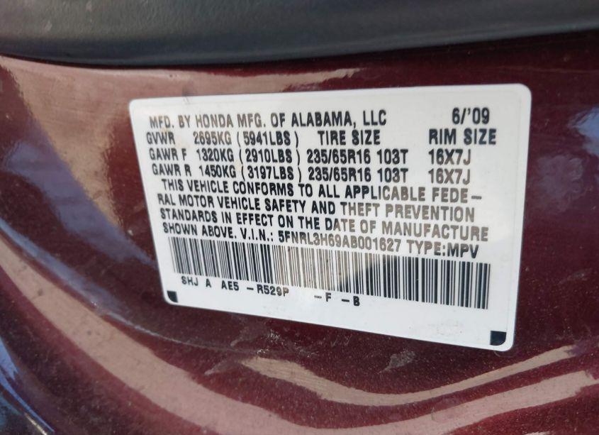 Photo 9 of 2010 Honda Odyssey EX-L (VIN 5FNRL3H69AB001627)