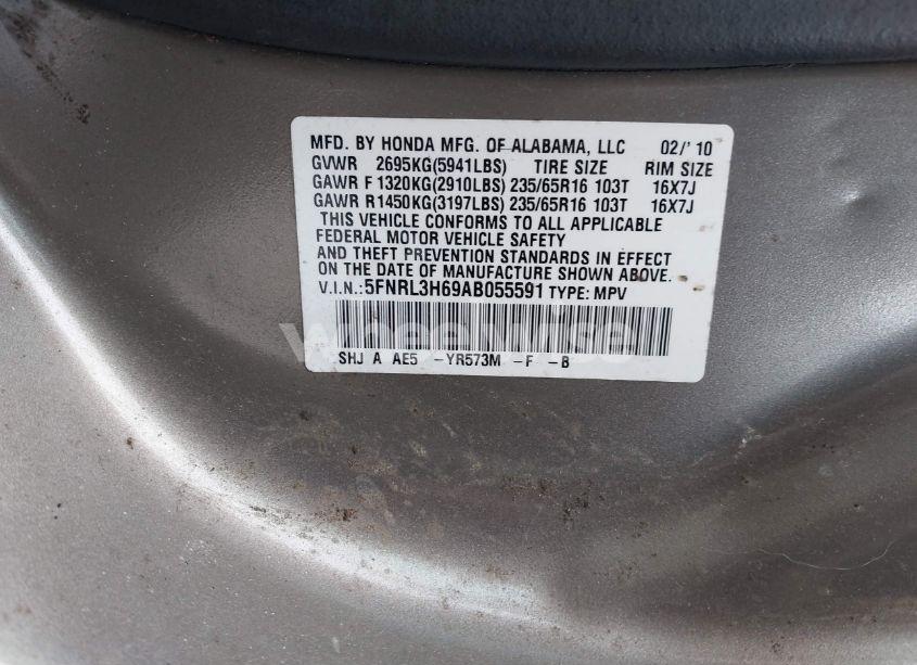 Photo 9 of 2010 Honda Odyssey EX-L (VIN 5FNRL3H69AB055591)