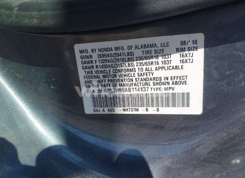 Photo 9 of 2010 Honda Odyssey EX-L (VIN 5FNRL3H69AB114137)