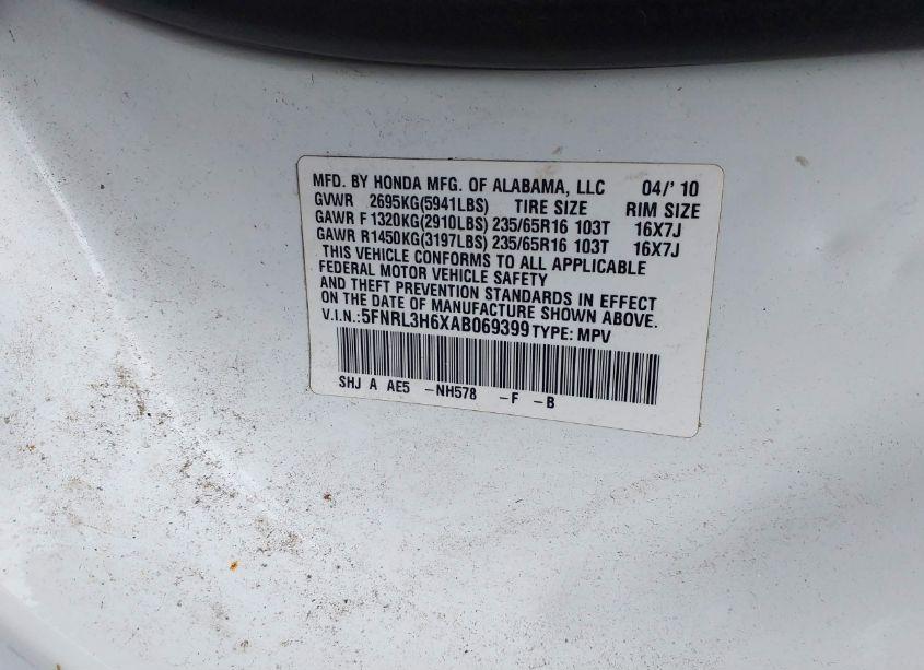 Photo 9 of 2010 Honda Odyssey EX-L (VIN 5FNRL3H6XAB069399)