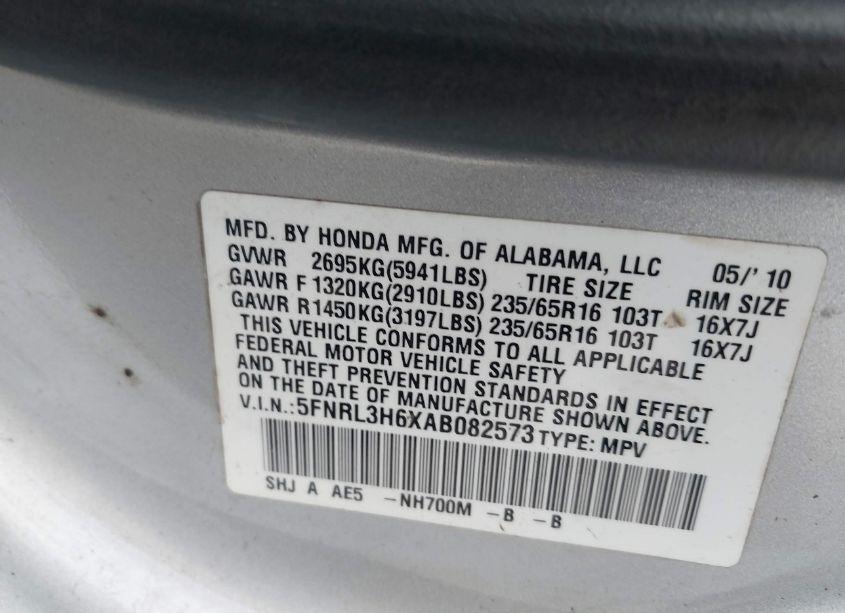 Photo 9 of 2010 Honda Odyssey EX-L (VIN 5FNRL3H6XAB082573)