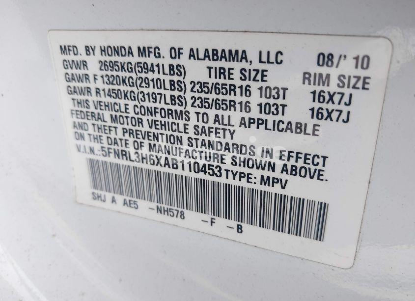Photo 9 of 2010 Honda Odyssey EX-L (VIN 5FNRL3H6XAB110453)